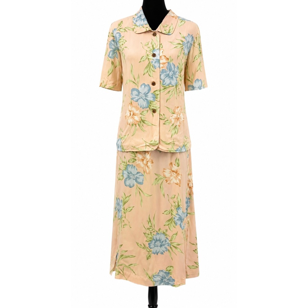 Tahiti‎ Reef Club Womens Jacket & Maxi Dress Large Peach Tropical Print 2 Pieces
